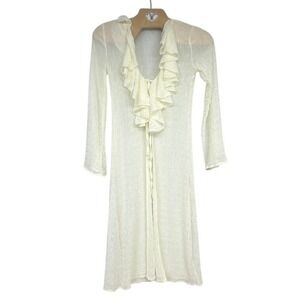 Sheer‎ Ruffle Front Long Sleeve Duster Robe Kimono Ivory Women's